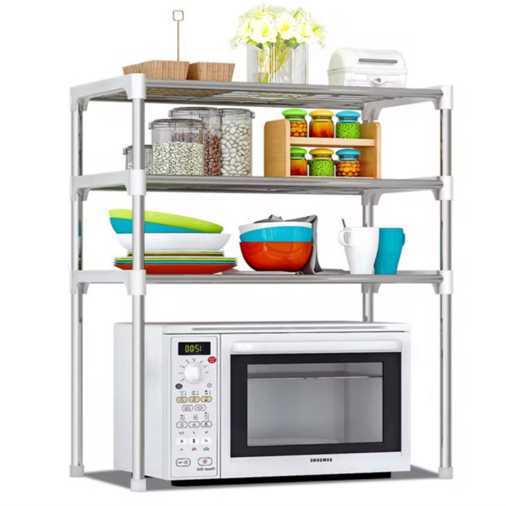 Multi-Functional Microwave Oven Rack – Stainless Steel Kitchen Storage Shelf Organizer