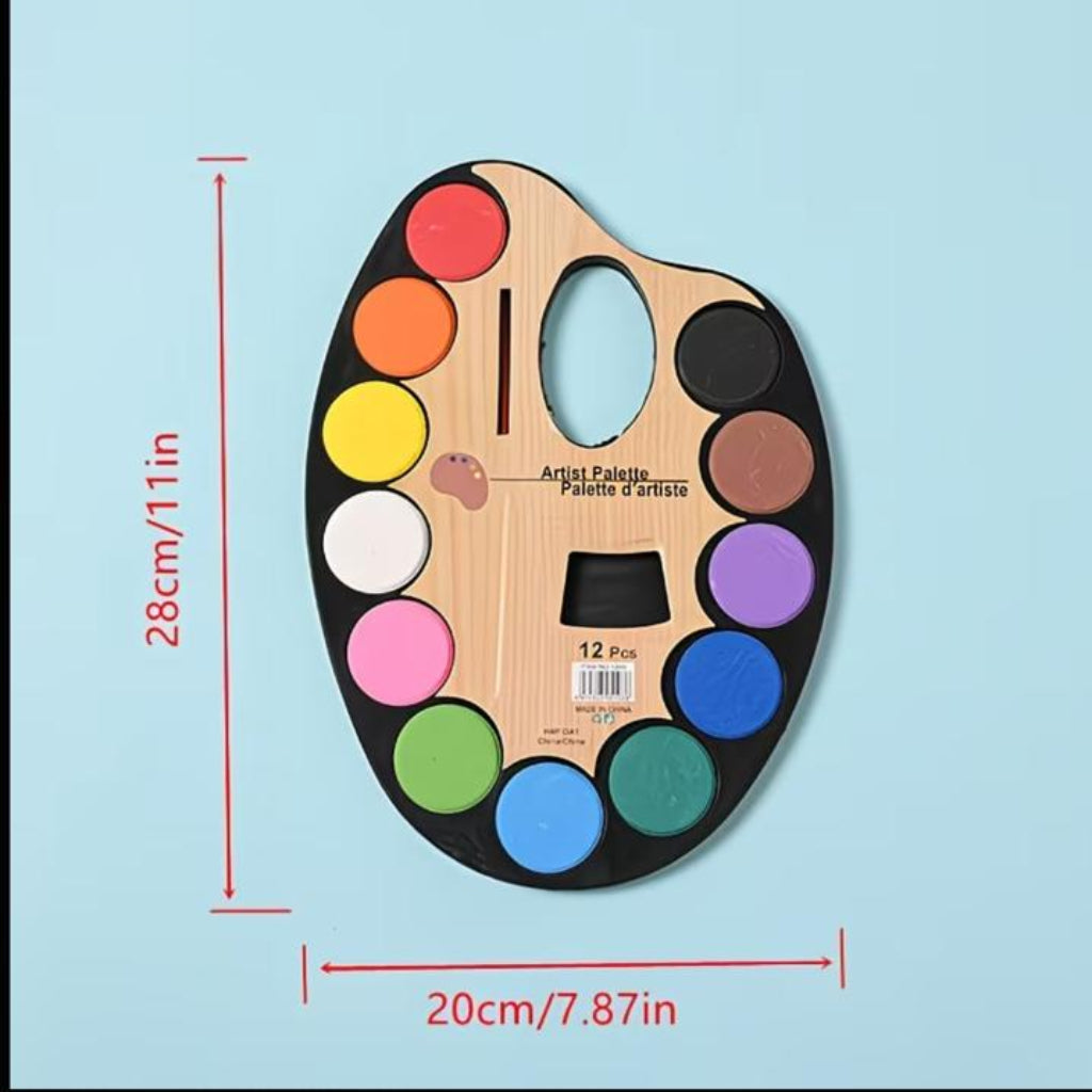 12-Color Watercolor Paint Set with Palette & Brush