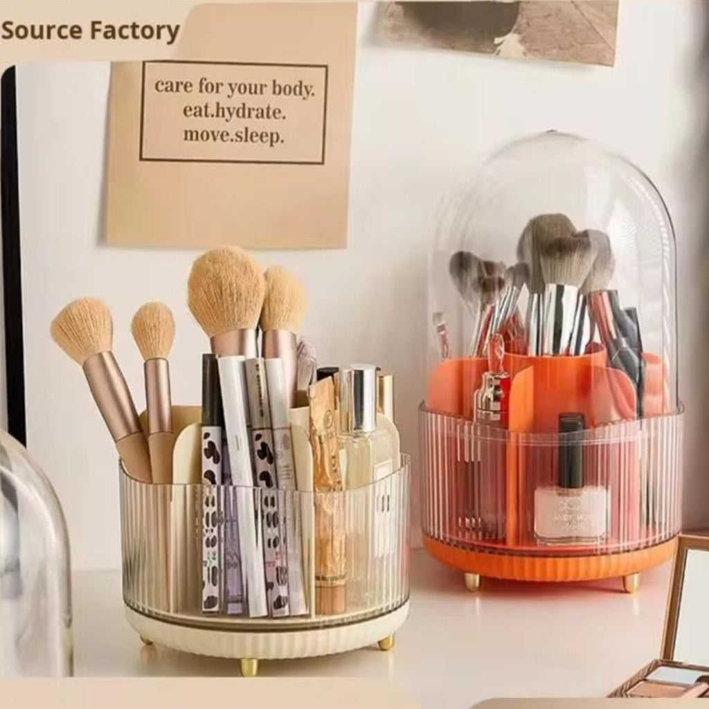 360° Rotating Makeup Organizer with Dustproof Cover – Cosmetic & Skincare Storage Holder