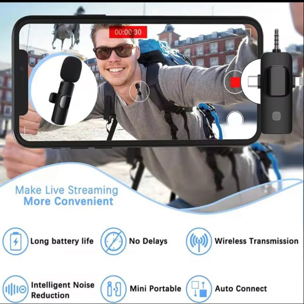 3-in-1 Wireless Microphone with Noise Reduction – USB-C Rechargeable