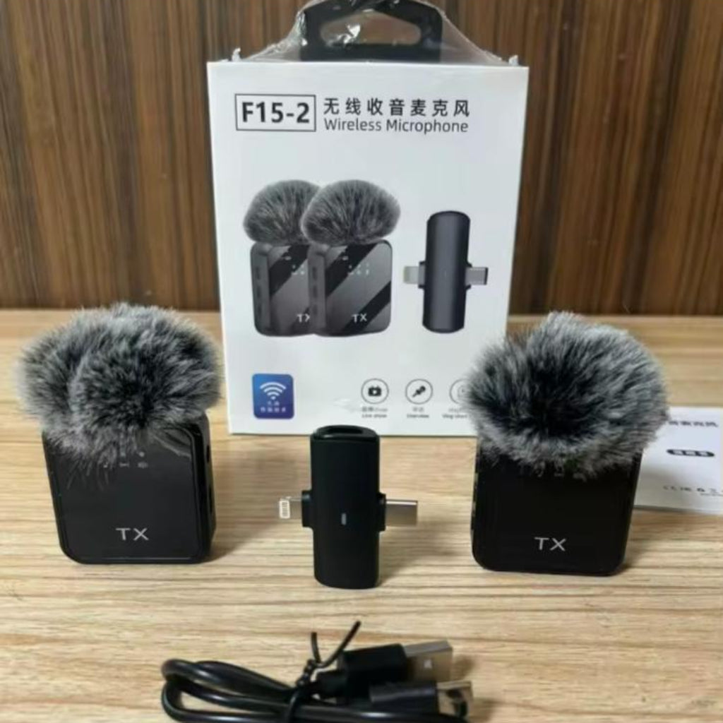 F15-2 Wireless Microphone Set – Dual Lavalier Mic with Noise Reduction
