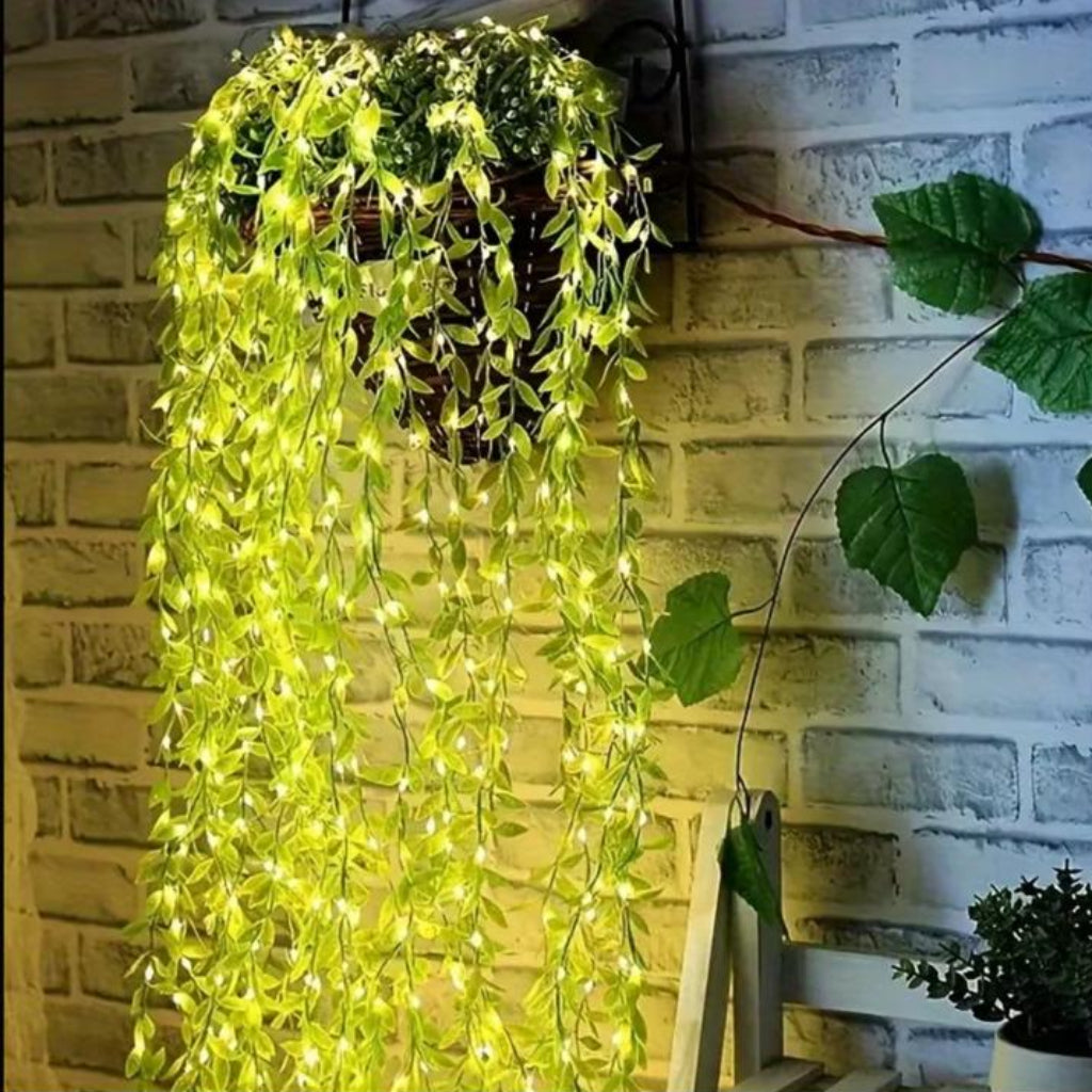 LED Willow Vine Fairy Light String with Green Leaves – 2 Pin Plug Decorative Light