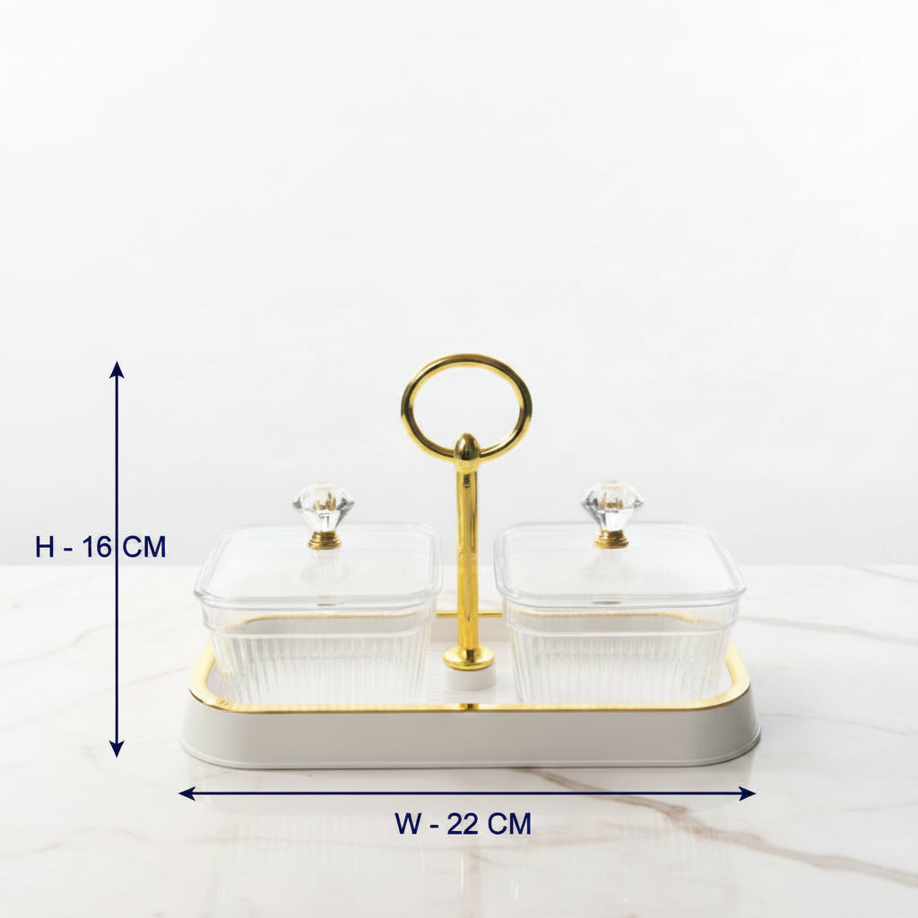 Plastic Double Condiment Storage Container with Lid & Handle