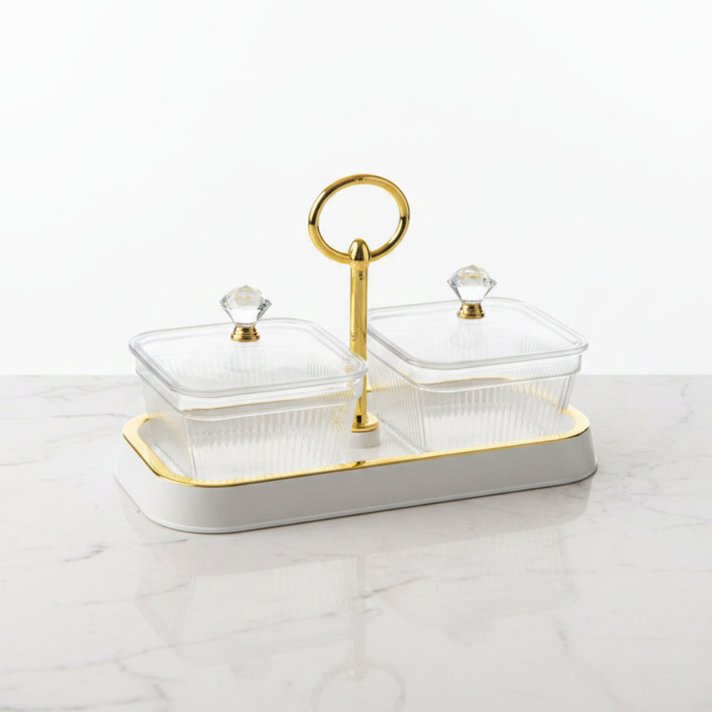 Plastic Double Condiment Storage Container with Lid & Handle