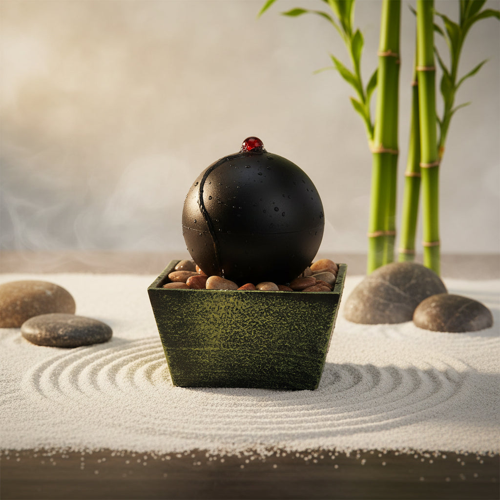 LED Rolling Ball Water Fountain – Tabletop Indoor Water Feature with Decorative Pebbles & Relaxing Water Flow