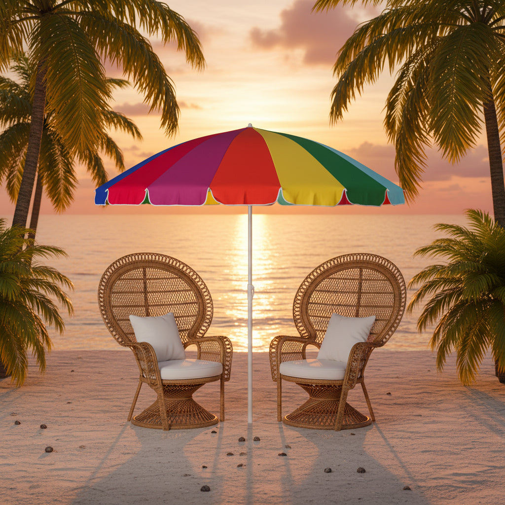 Rainbow Outdoor Patio Umbrella – Colorful Sun Shade Parasol for Garden, Beach, Pool & Balcony
