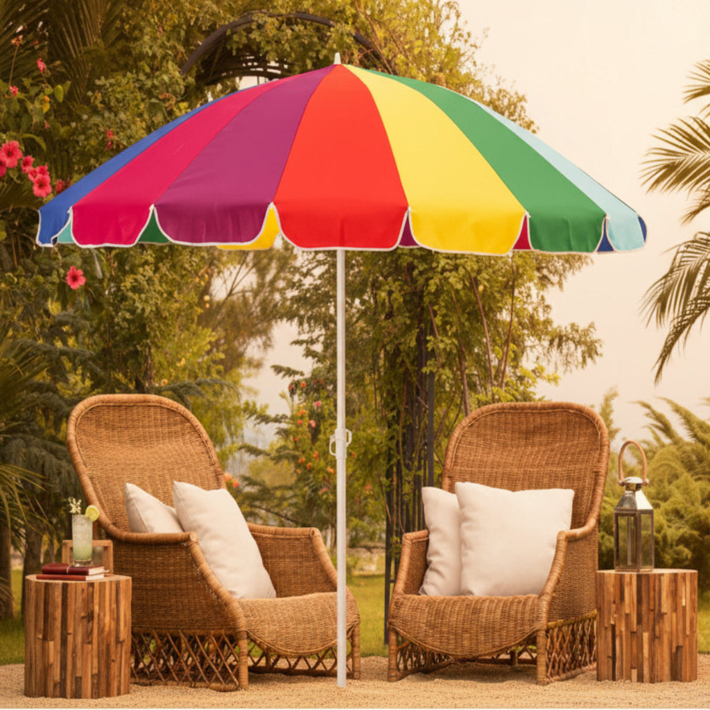 Rainbow Outdoor Patio Umbrella – Colorful Sun Shade Parasol for Garden, Beach, Pool & Balcony
