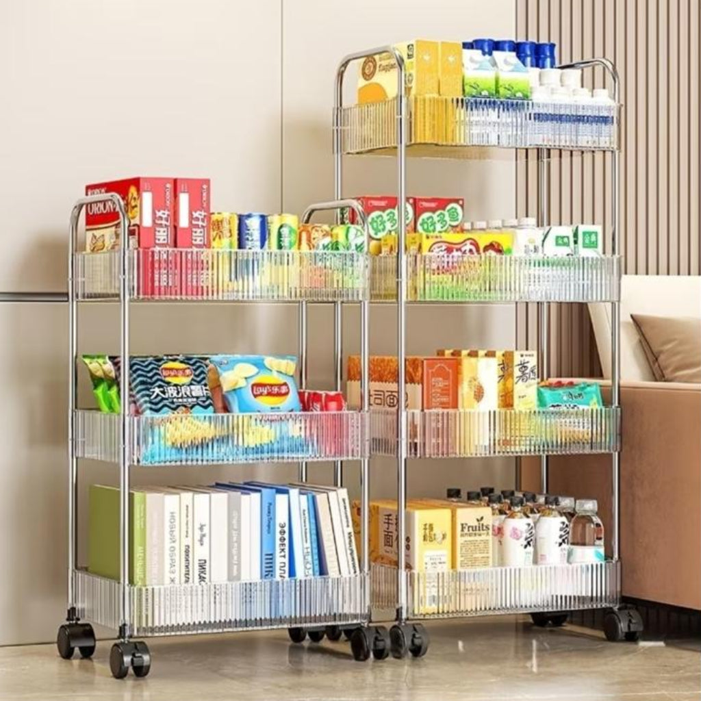 4-Layer Acrylic Storage Cart with 360° Rolling Casters – Transparent Multi-Purpose Organizer for Kitchen, Bathroom, Bedroom