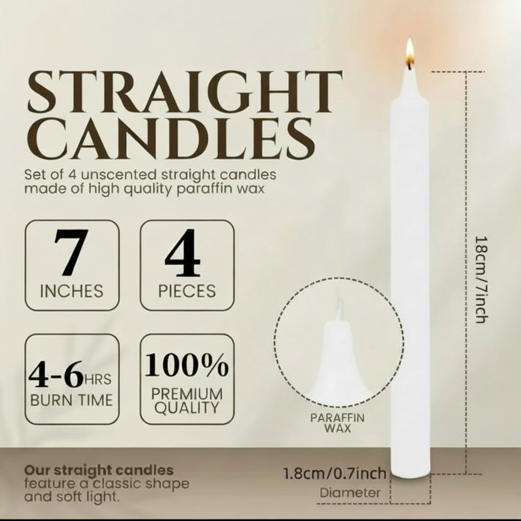 White Long Taper Candles – Unscented Smokeless Candles