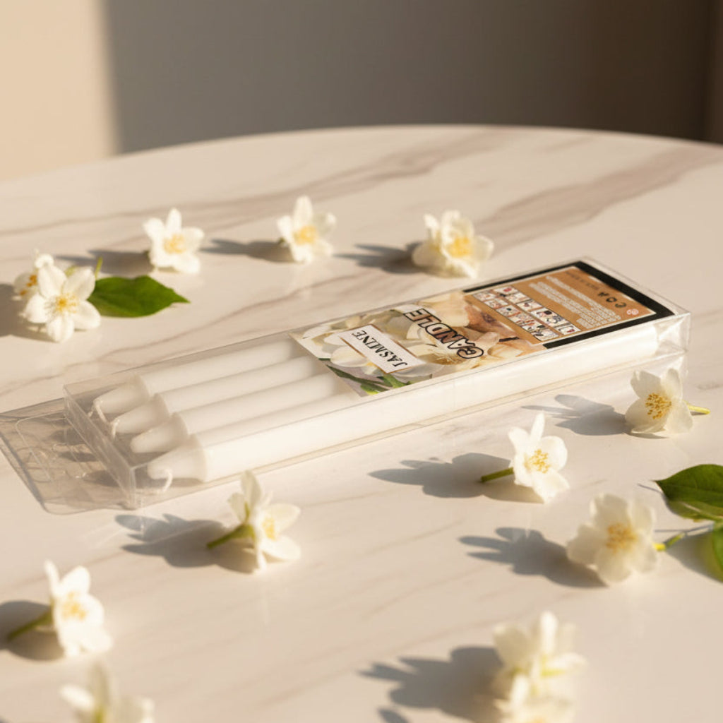 White Long Taper Candles – Unscented Smokeless Candles