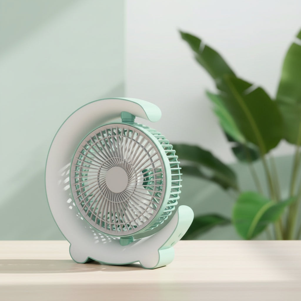 Portable Foldable Desktop Fan – USB Rechargeable Mini Cooling Fan with Adjustable Angle & Colorful Night Light for Home, Office & Travel
