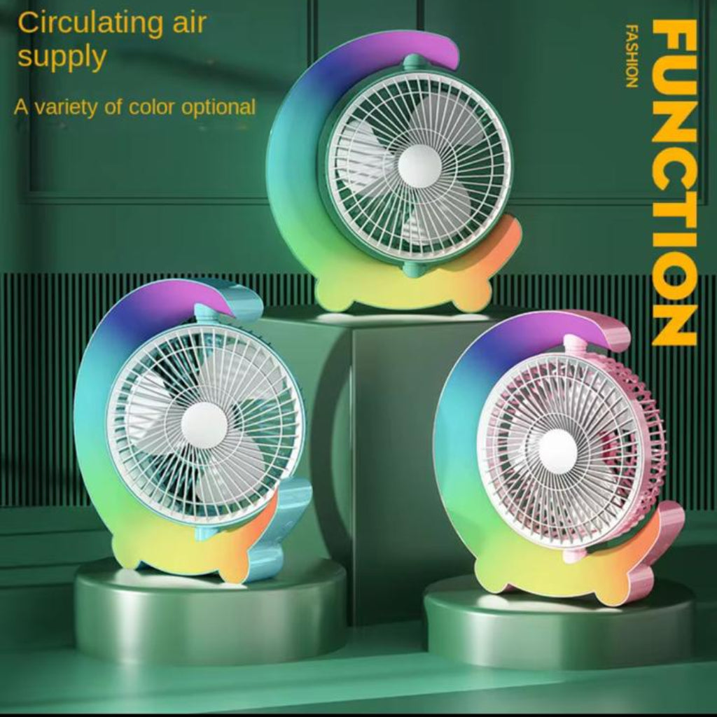 Portable Foldable Desktop Fan – USB Rechargeable Mini Cooling Fan with Adjustable Angle & Colorful Night Light for Home, Office & Travel