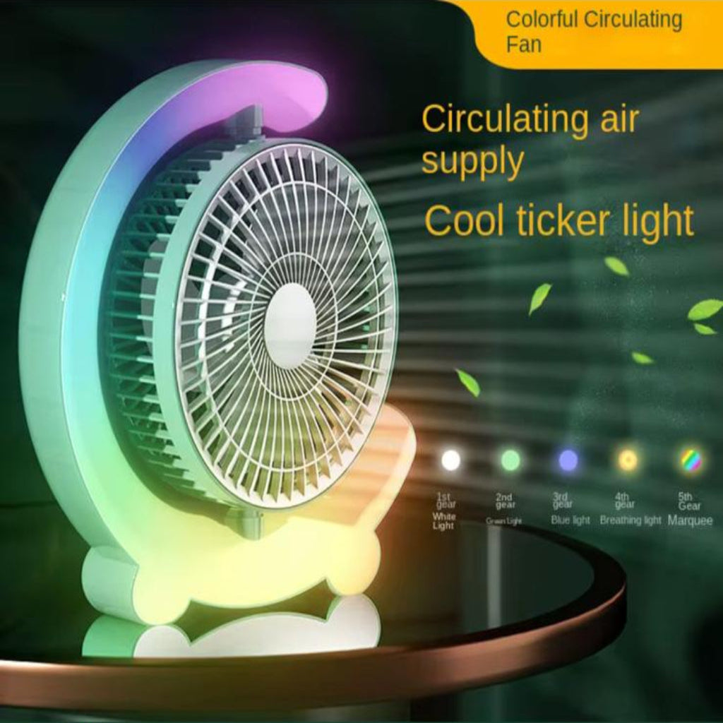 Portable Foldable Desktop Fan – USB Rechargeable Mini Cooling Fan with Adjustable Angle & Colorful Night Light for Home, Office & Travel