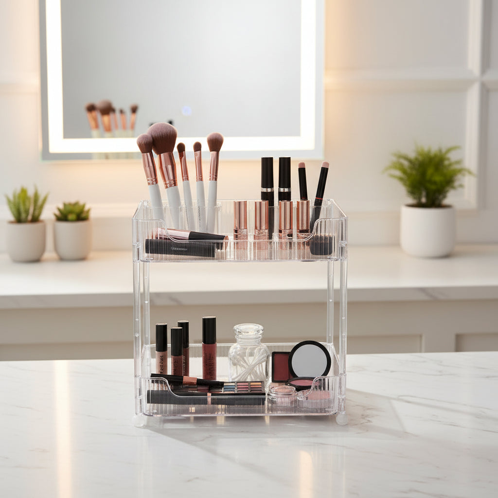 2-Layer Makeup Storage Box – Portable Cosmetic Organizer