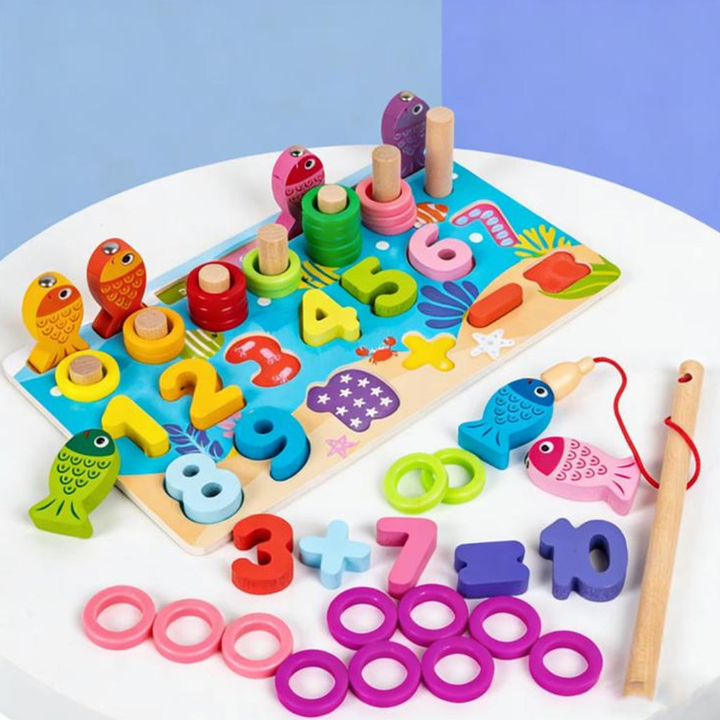 Wooden Montessori Fishing Game & Number Learning Board for Kids – Educational Toy