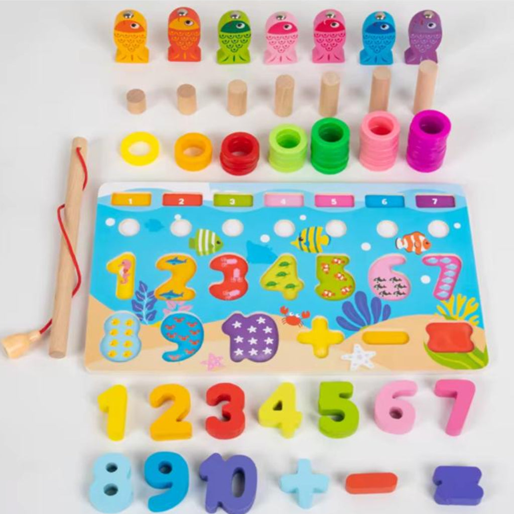 Wooden Montessori Fishing Game & Number Learning Board for Kids – Educational Toy