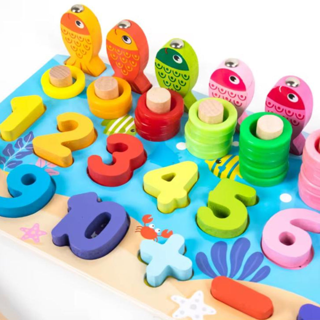 Wooden Montessori Fishing Game & Number Learning Board for Kids – Educational Toy