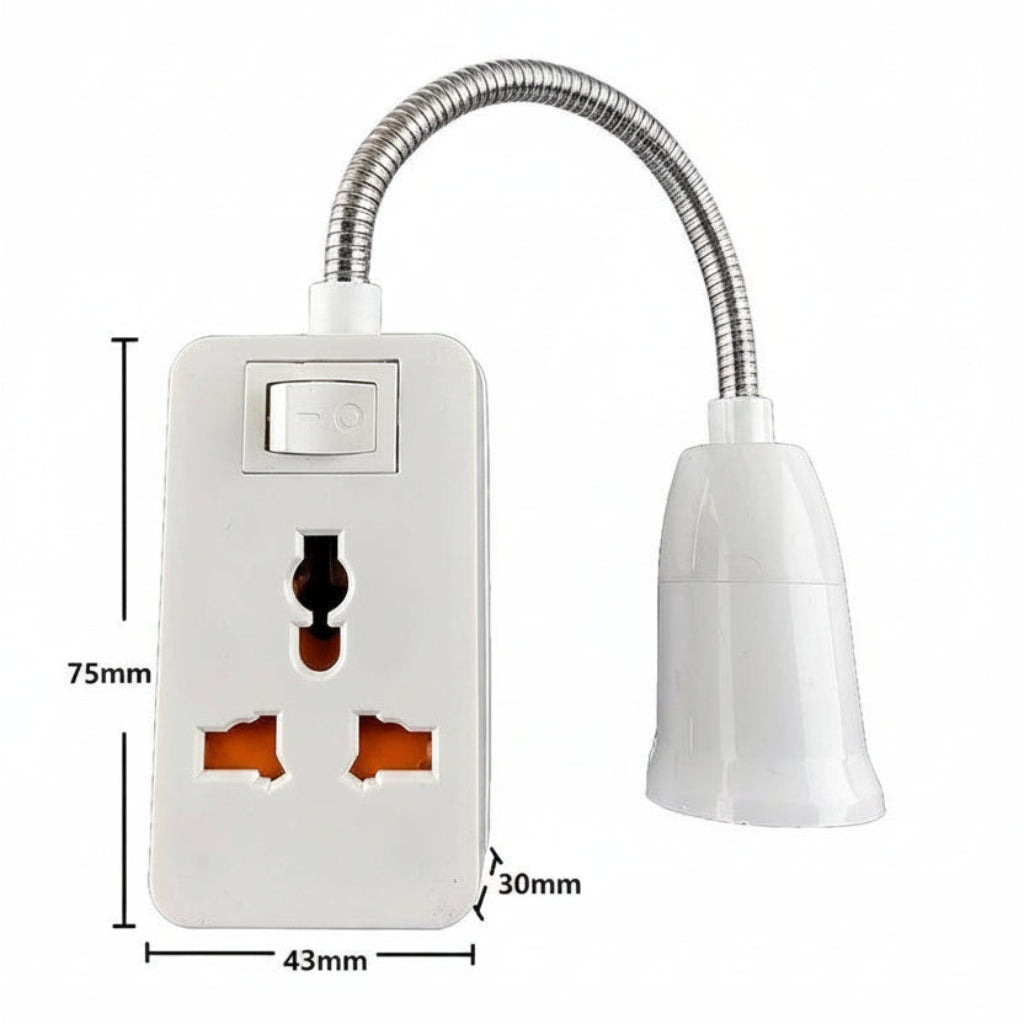 Flexible Gooseneck Light Socket Adapter with ON/ OFF Switch and Universal Multi-Plug Outlet