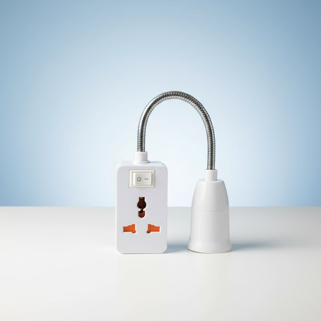 Flexible Gooseneck Light Socket Adapter with ON/ OFF Switch and Universal Multi-Plug Outlet