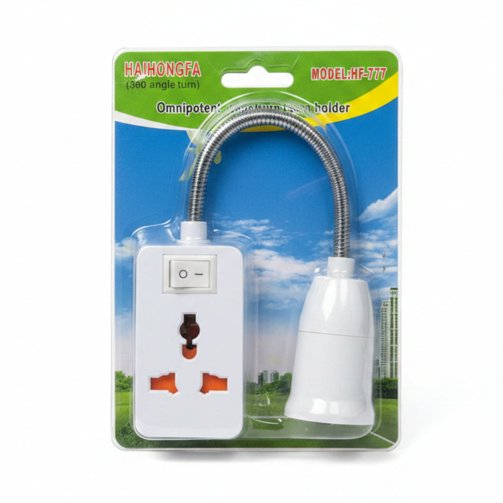 Flexible Gooseneck Light Socket Adapter with ON/ OFF Switch and Universal Multi-Plug Outlet