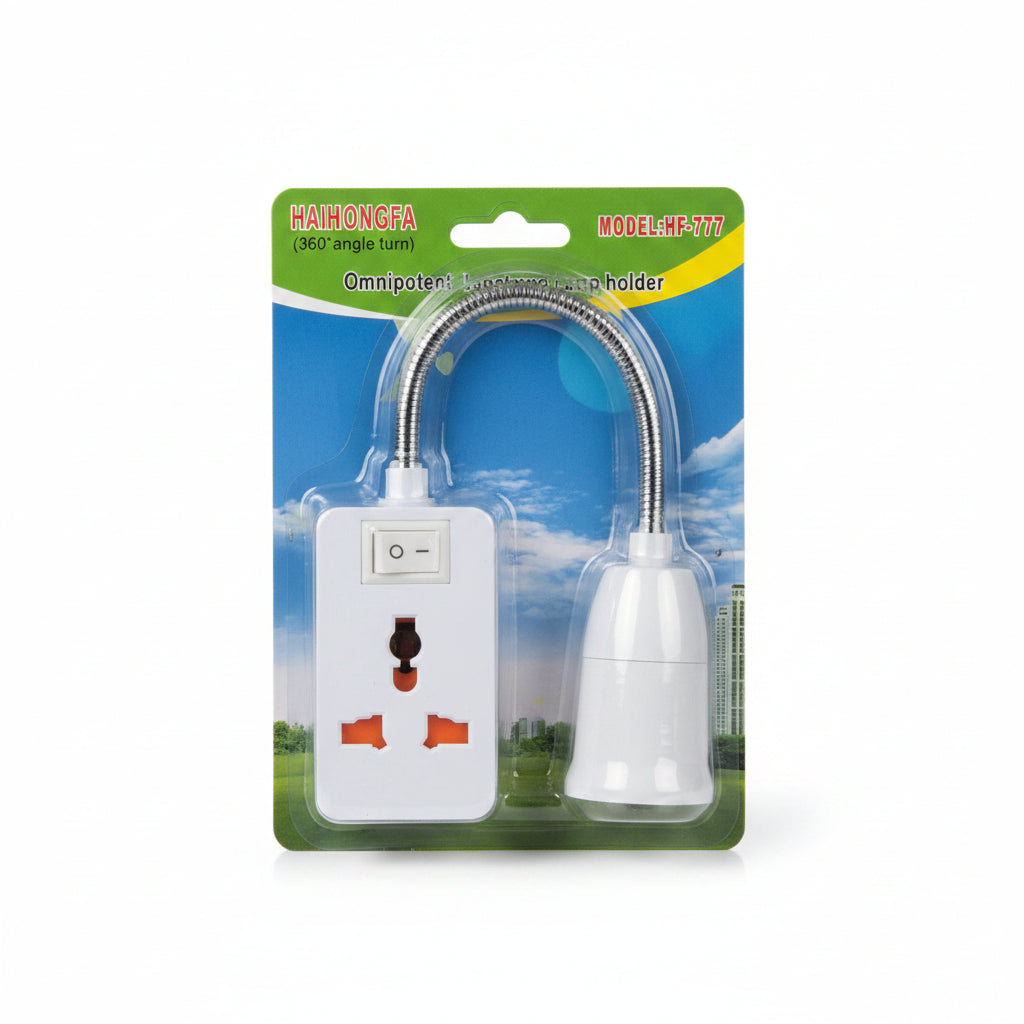 Flexible Gooseneck Light Socket Adapter with ON/ OFF Switch and Universal Multi-Plug Outlet