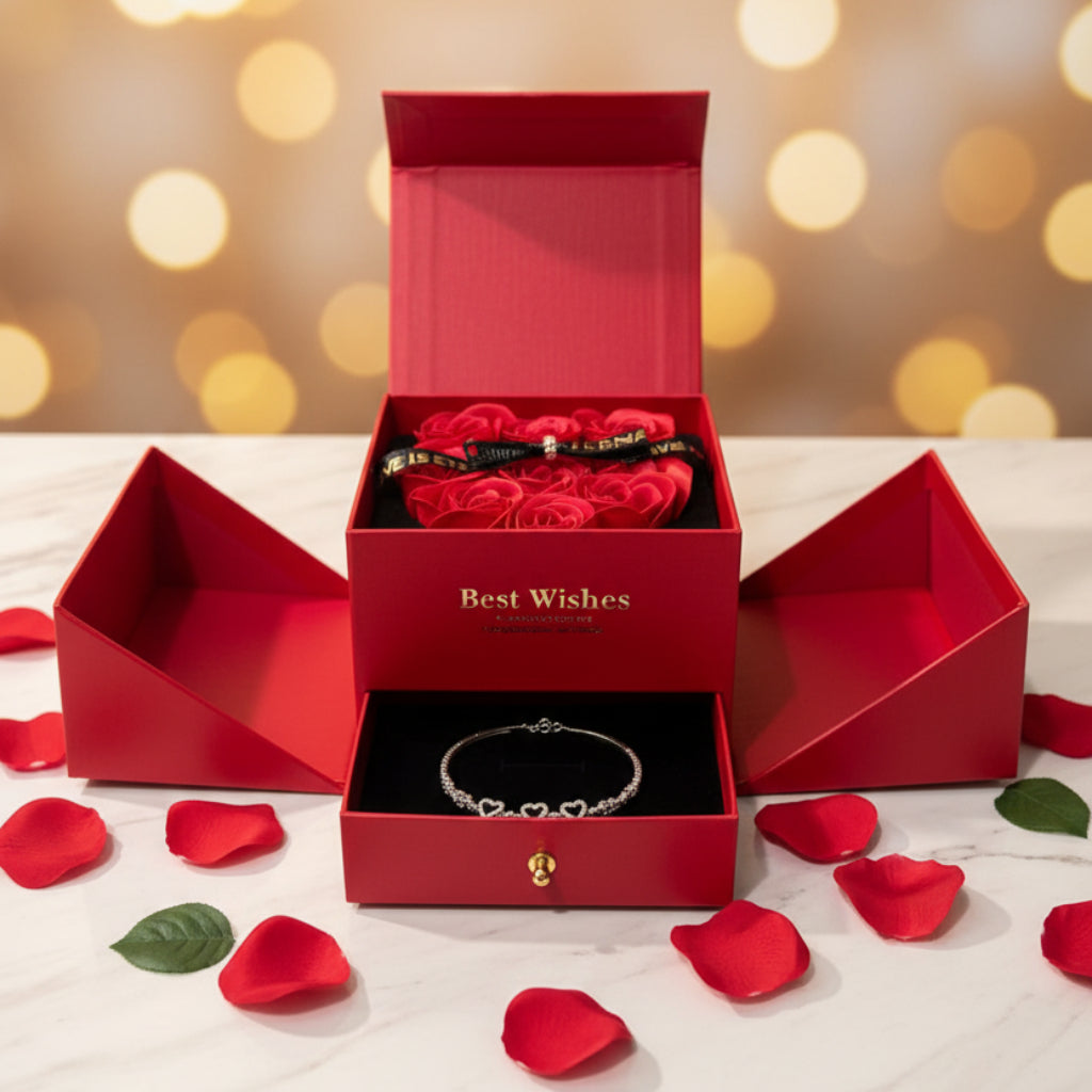 Red Rose Gift Box – Romantic Openable Storage Box for Women, Anniversary, Birthday & Wedding Gifts