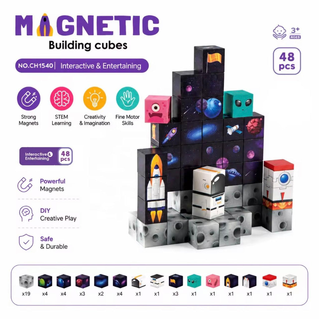 Space Rocket Magnetic Cube Blocks – DIY STEM Educational Aerospace Building Toy Set