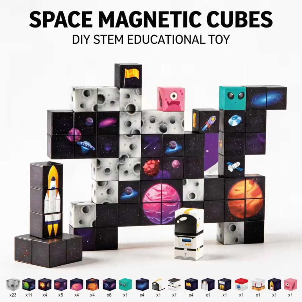 Space Rocket Magnetic Cube Blocks – DIY STEM Educational Aerospace Building Toy Set