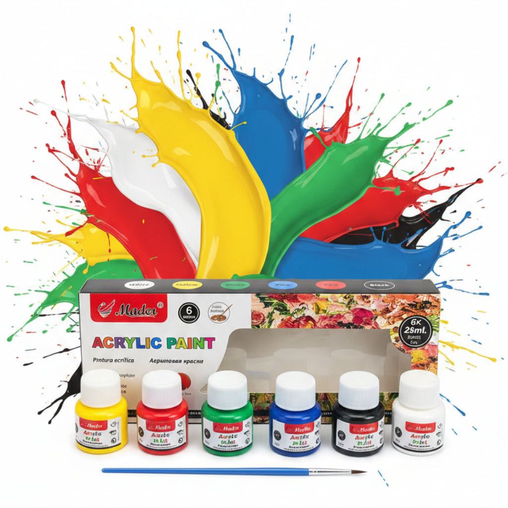 6 Colors Acrylic Paint Set – 25ml Art Paint Kit with Brush for Canvas, Wood & Crafts