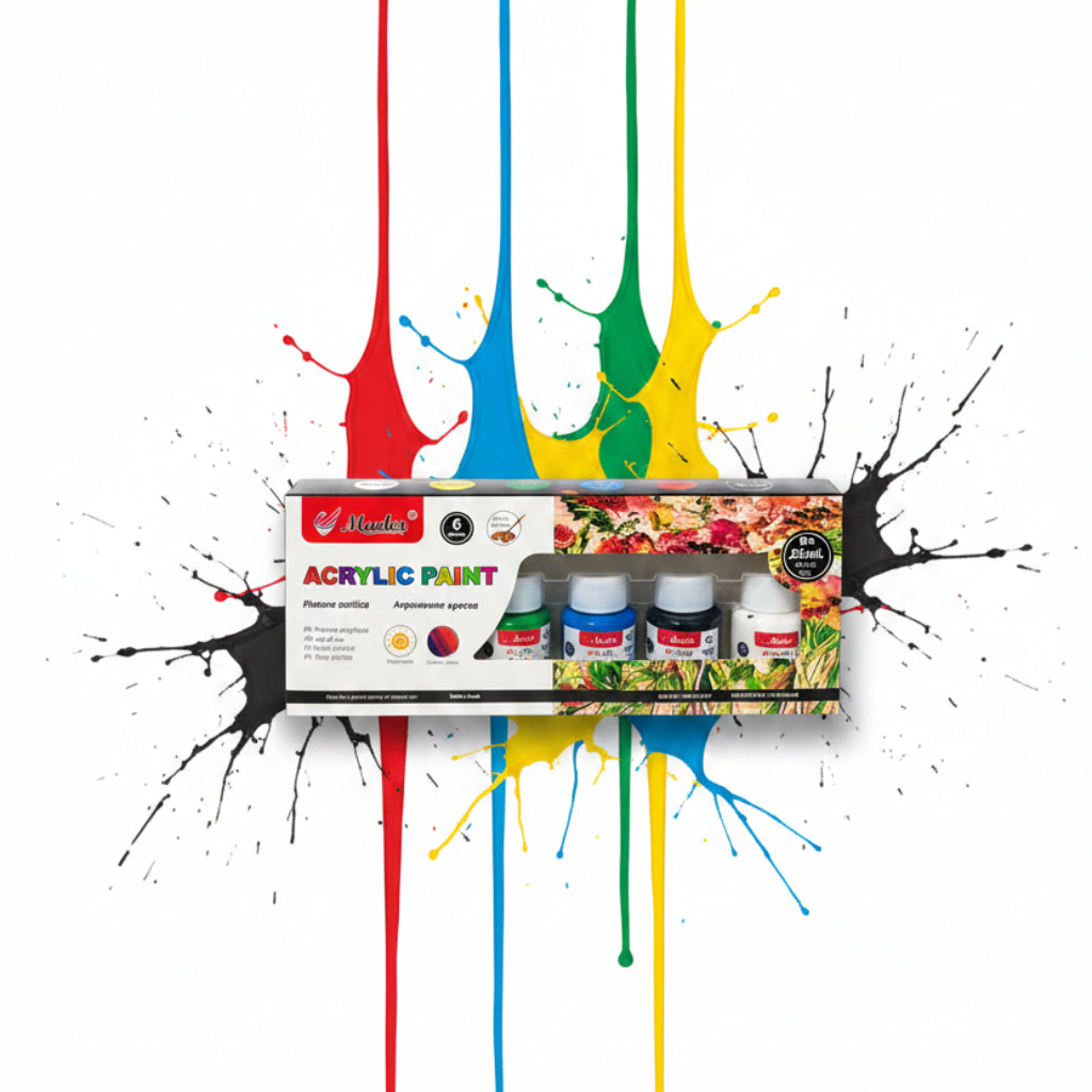 6 Colors Acrylic Paint Set – 25ml Art Paint Kit with Brush for Canvas, Wood & Crafts