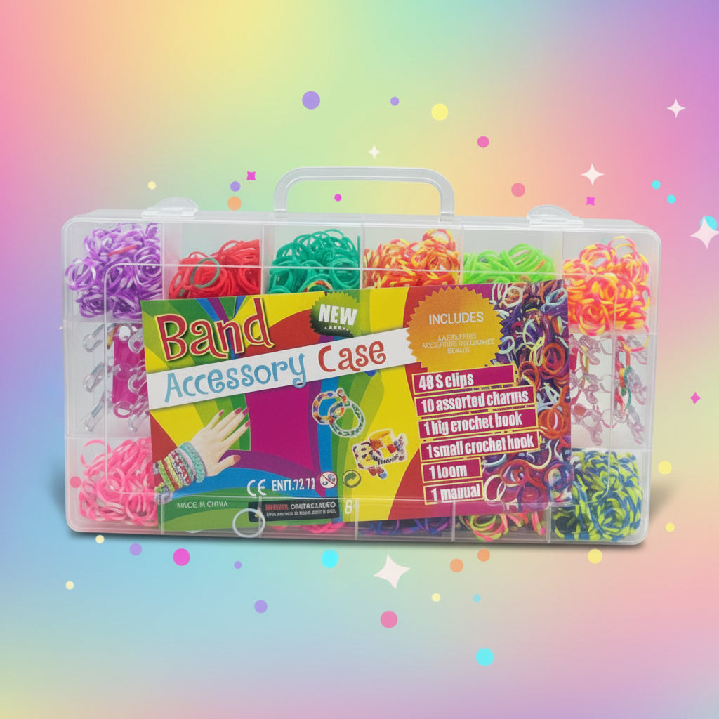 DIY Rainbow Loom Band Bracelet Kit – Colorful Rubber Band Accessory Case with Loom & Charms