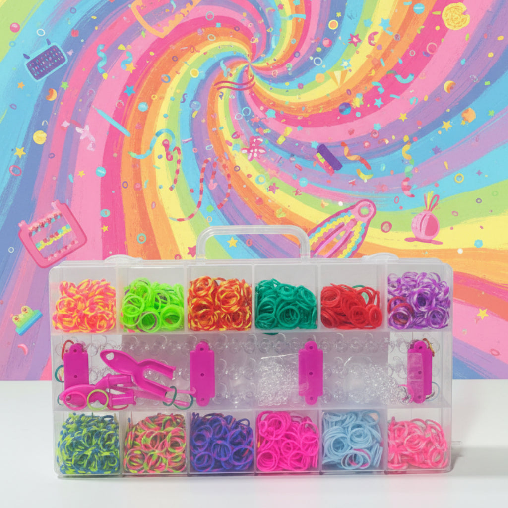 DIY Rainbow Loom Band Bracelet Kit – Colorful Rubber Band Accessory Case with Loom & Charms