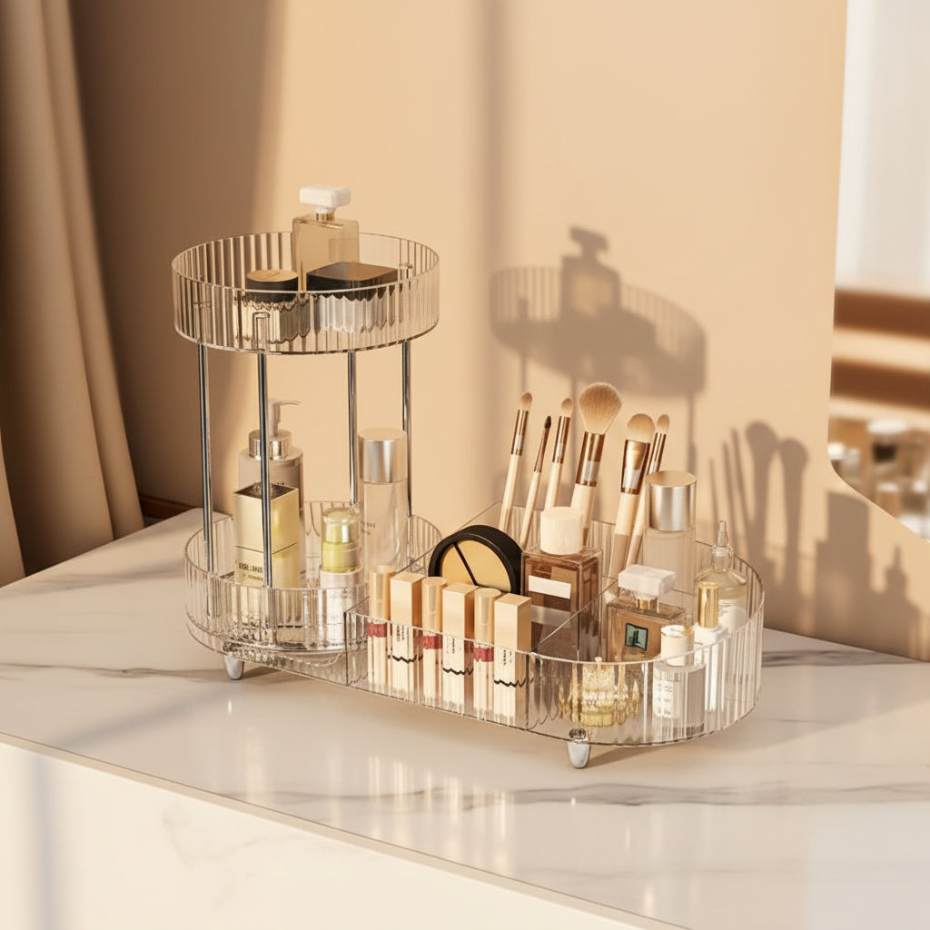 2-Layer Makeup Organizer Rack – Cosmetic Storage Shelf for Vanity, Bathroom & Bedroom