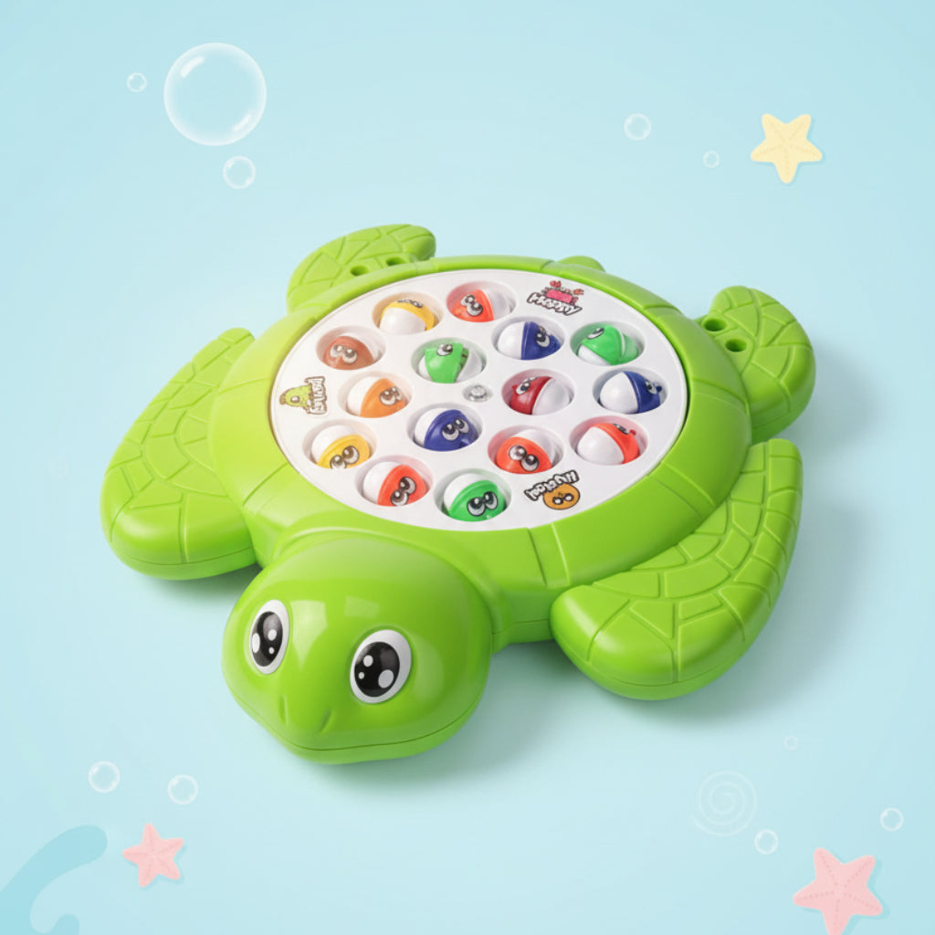 Frantic Fishing: Turtle-Shaped Rotating Fishing Board Game with 15 Pieces & 3 Fishing Rods