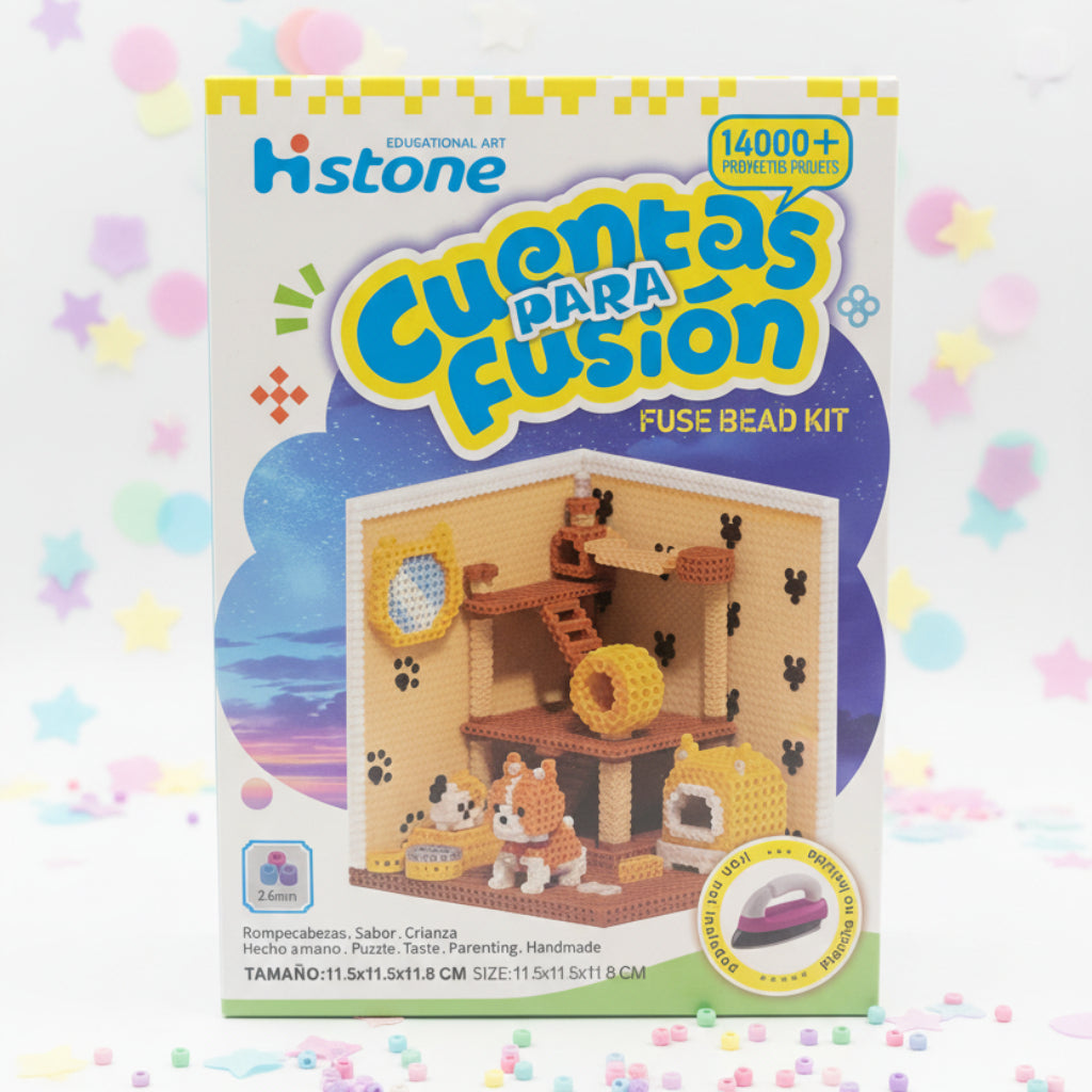 Hstone Educational Art "Cuentas para Fusión" Fuse Bead Kit – 14000+ Pcs, 2.6mm Mini Beads, 3D Pet Room Craft Set