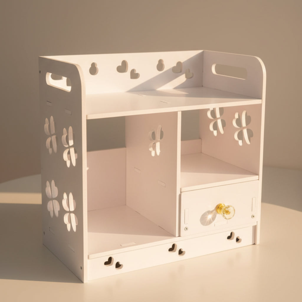 Multi Functional Storage Cabinet Set – 3-in-1 Compact Desktop Organizer with Partition Storage, Large Drawer, Pen & Phone Holder