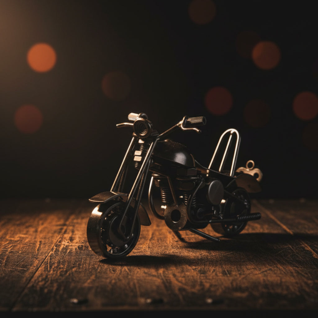 Vintage Metal Motorcycle Model – Handmade Iron Chopper Bike Sculpture, Retro Desktop Ornament