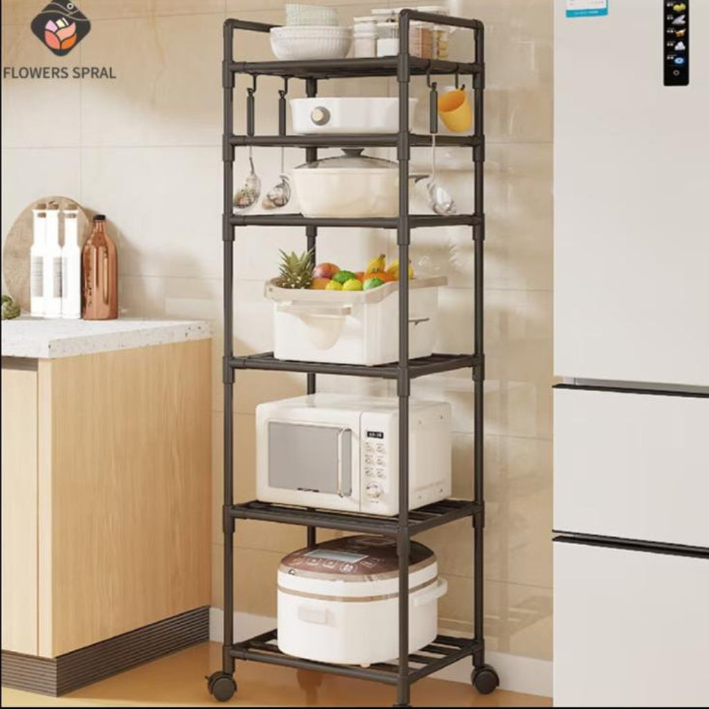 6-Layer Multi-Functional Storage Rack with Wheels – Movable Standing Shelf for Kitchen & Bathroom Organization