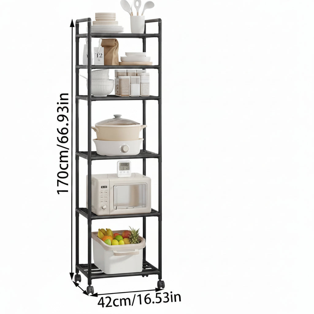 6-Layer Multi-Functional Storage Rack with Wheels – Movable Standing Shelf for Kitchen & Bathroom Organization