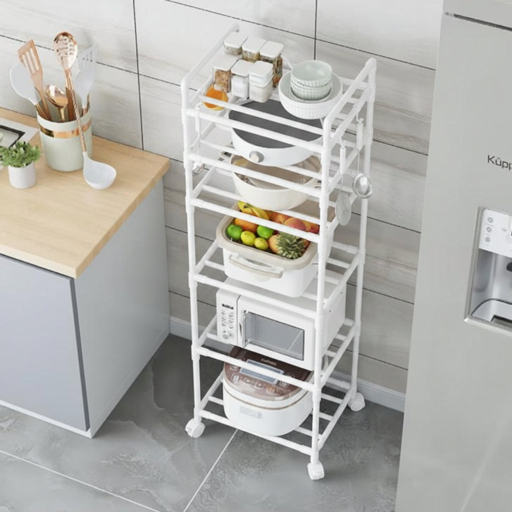 6-Layer Multi-Functional Storage Rack with Wheels – Movable Standing Shelf for Kitchen & Bathroom Organization