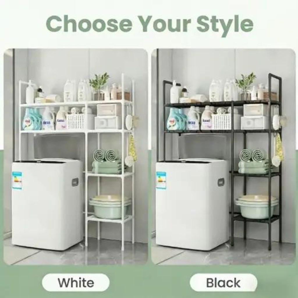 Double Row 2-Tier Laundry Storage Rack – Freestanding Washing Machine Organizer