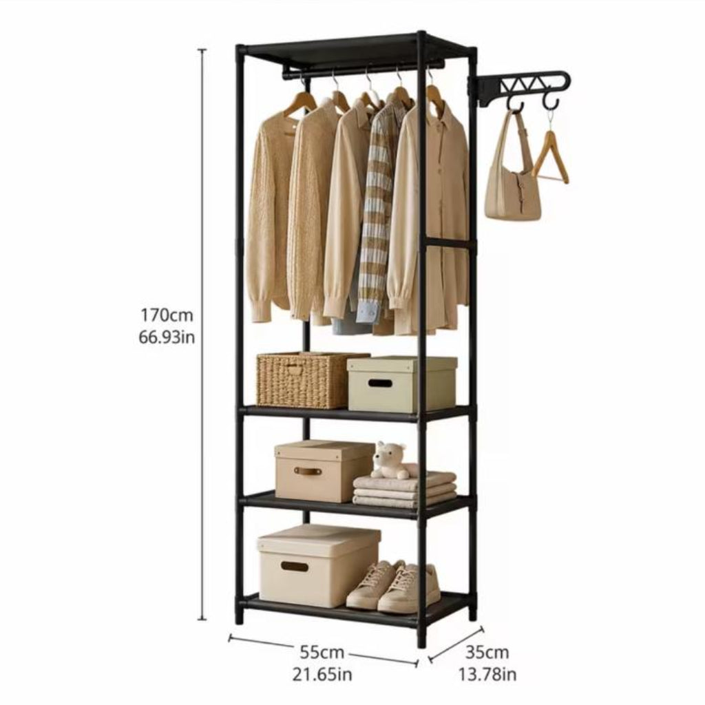 Coat Rack with Multi-Layer Storage & Wheels – Mobile Bedroom Organizer