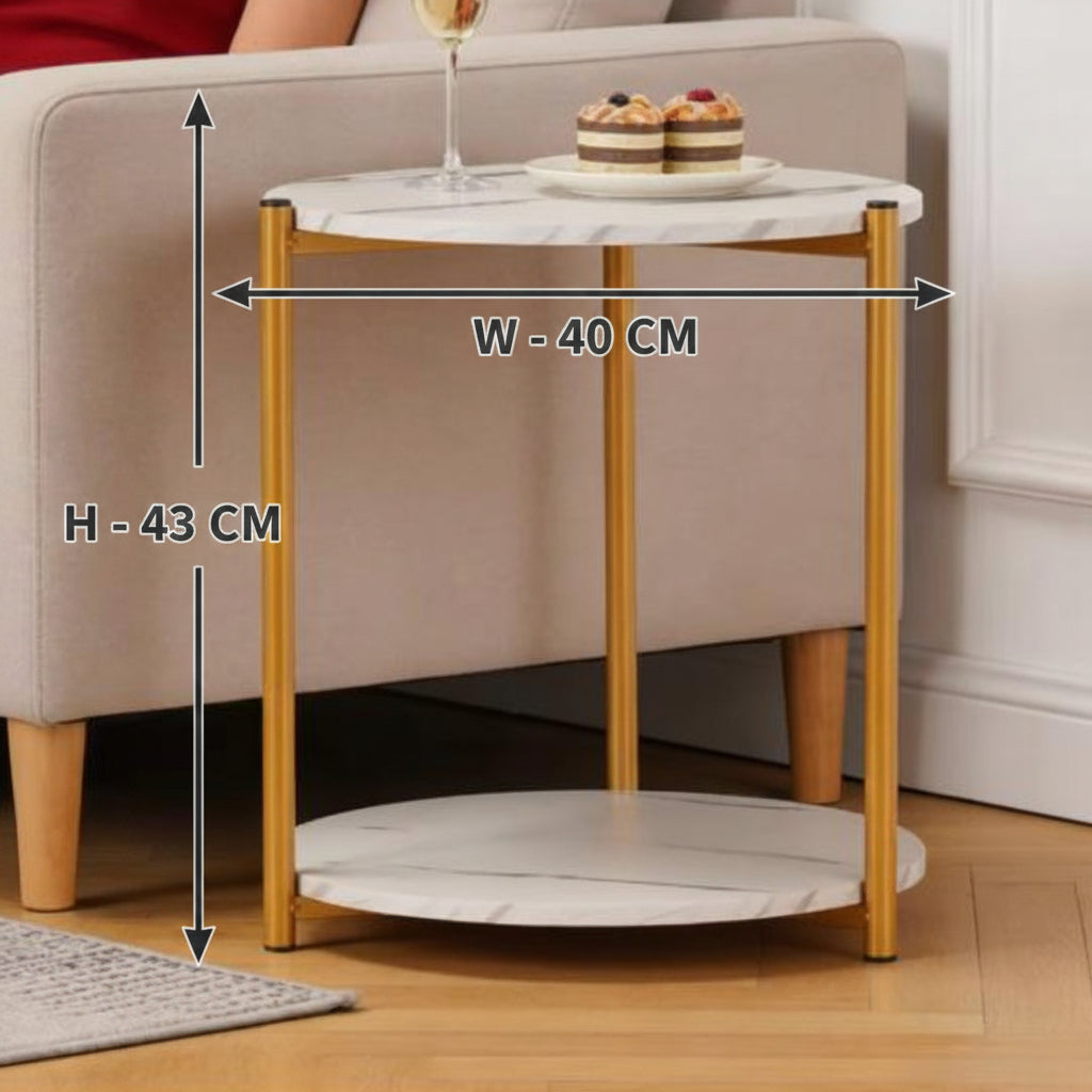 Metal Small Round Coffee Table – Double-Layer Sofa Side Table for Living Room