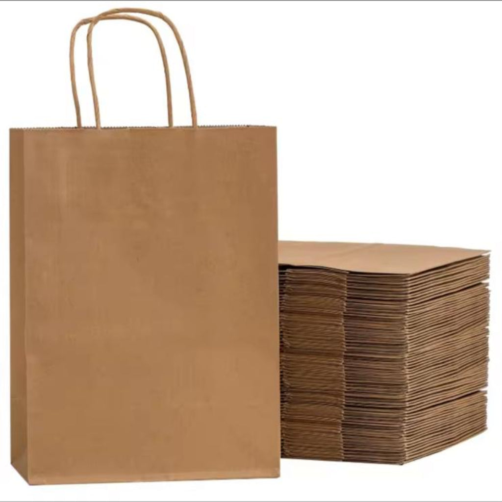 12 PCS Kraft Paper Gift Bags with Handles – Reusable Shopping & Packaging Bags