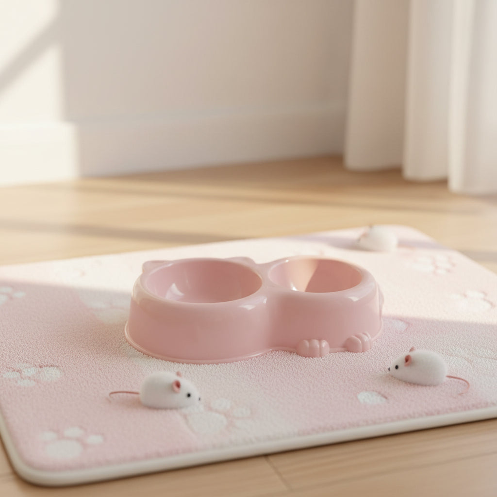 Double Pet Feeding Bowl – Cute Cat-Shaped Food & Water Bowl for Cats and Small Dogs