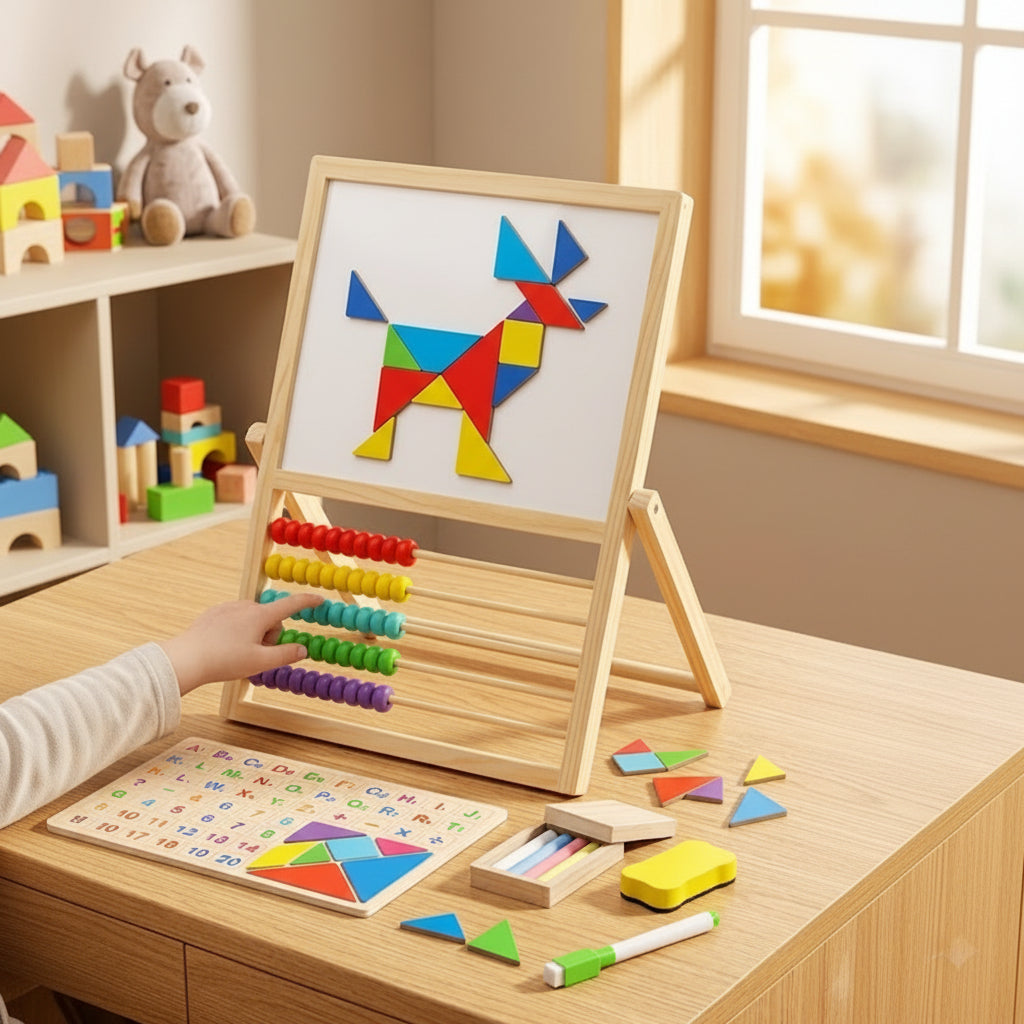 Multi-Function Wooden Easel and Educational Learning Toy for Toddlers
