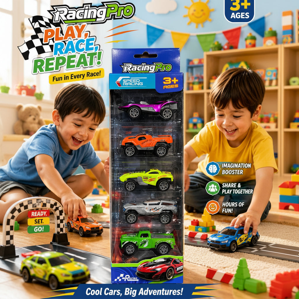 RacingPro 5-Piece Diecast Metal Toy Car Set – Multi-Color Racing Vehicles for Kids