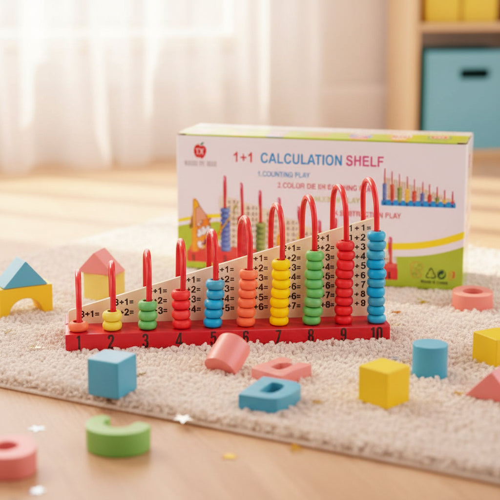 Wooden Calculation Shelf – 4-in-1 Educational Math Toy with Colorful Counting Beads