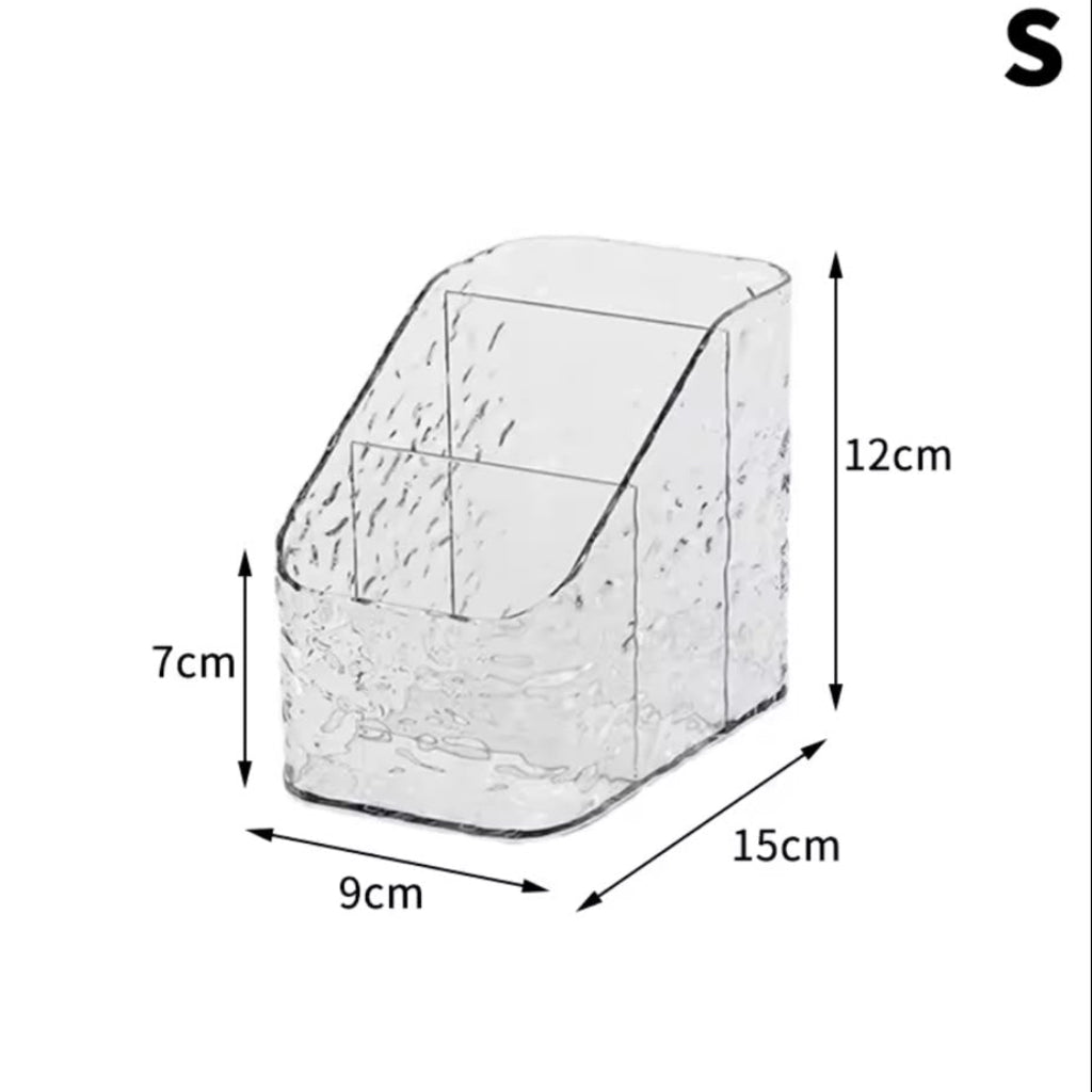 Clear Acrylic Makeup Organizer with Glacier Rippled Texture – 3-Compartment Cosmetic Storage Box