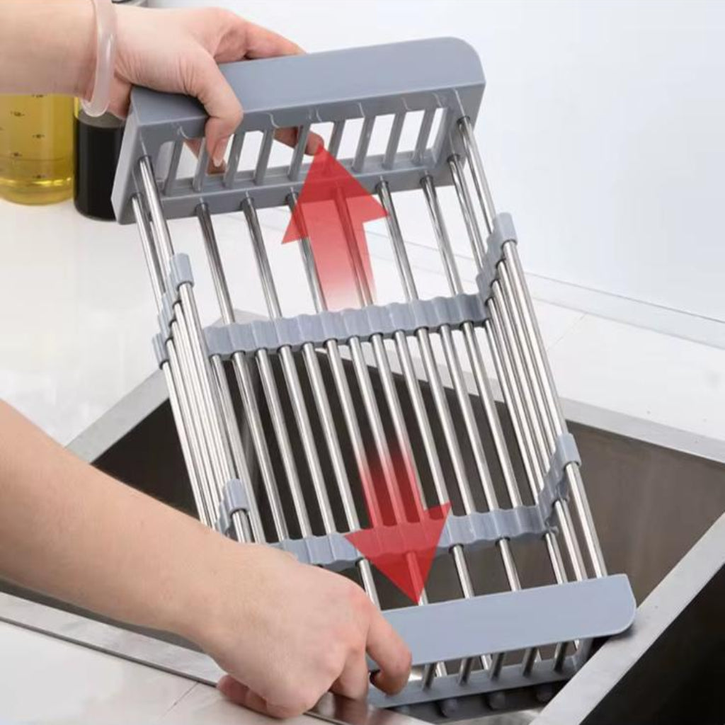 Expandable Over-the-Sink Colander and Drain Basket – Adjustable Stainless Steel Kitchen Sink Organizer